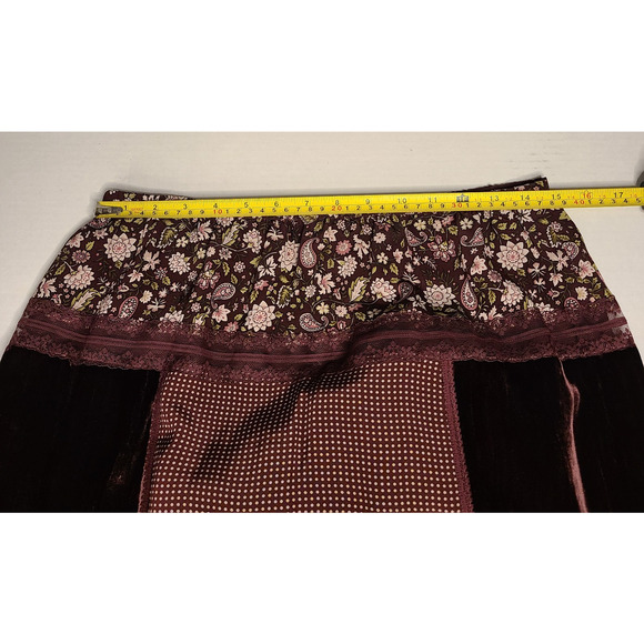 JOSEPHINE CHAUS Patchwork Midi Skirt 10 Burgundy Velvet Silk Prairie Cottage - Picture 11 of 12